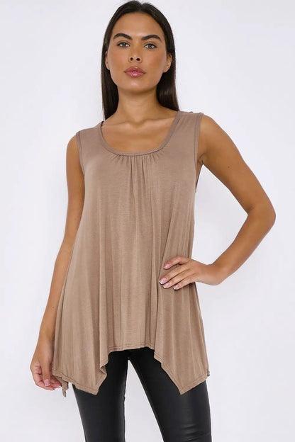 Mocha Sleeveless Top With Asymmetric Hem by Aftershock London