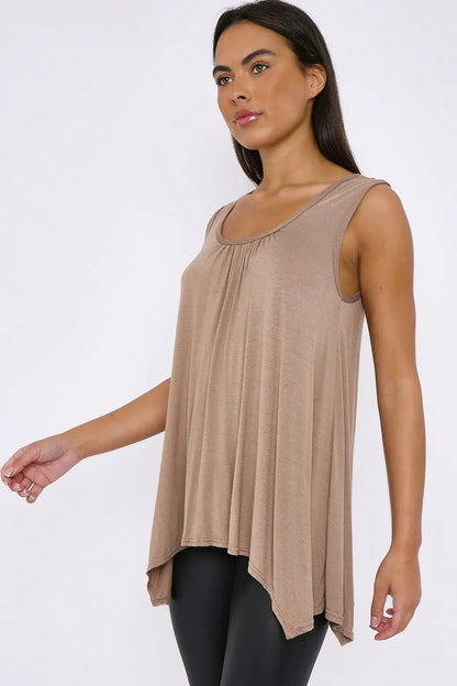 Mocha Sleeveless Top With Asymmetric Hem by Aftershock London