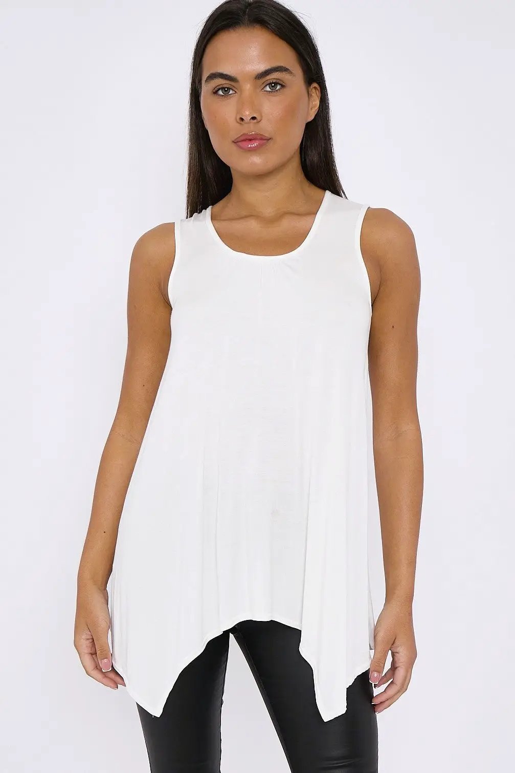 White Sleeveless Top With Asymmetric Hem by Aftershock London