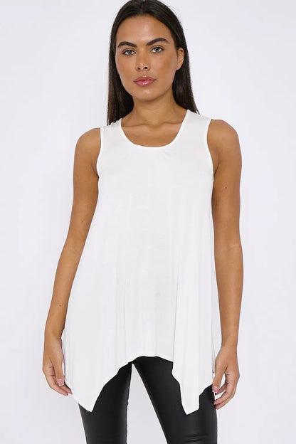 White Sleeveless Top With Asymmetric Hem by Aftershock London