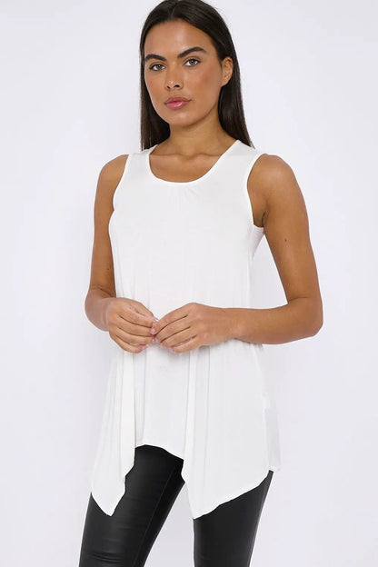 White Sleeveless Top With Asymmetric Hem by Aftershock London