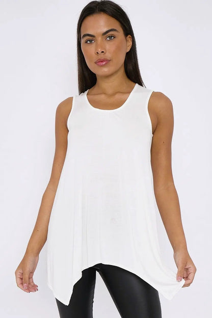 White Sleeveless Top With Asymmetric Hem by Aftershock London