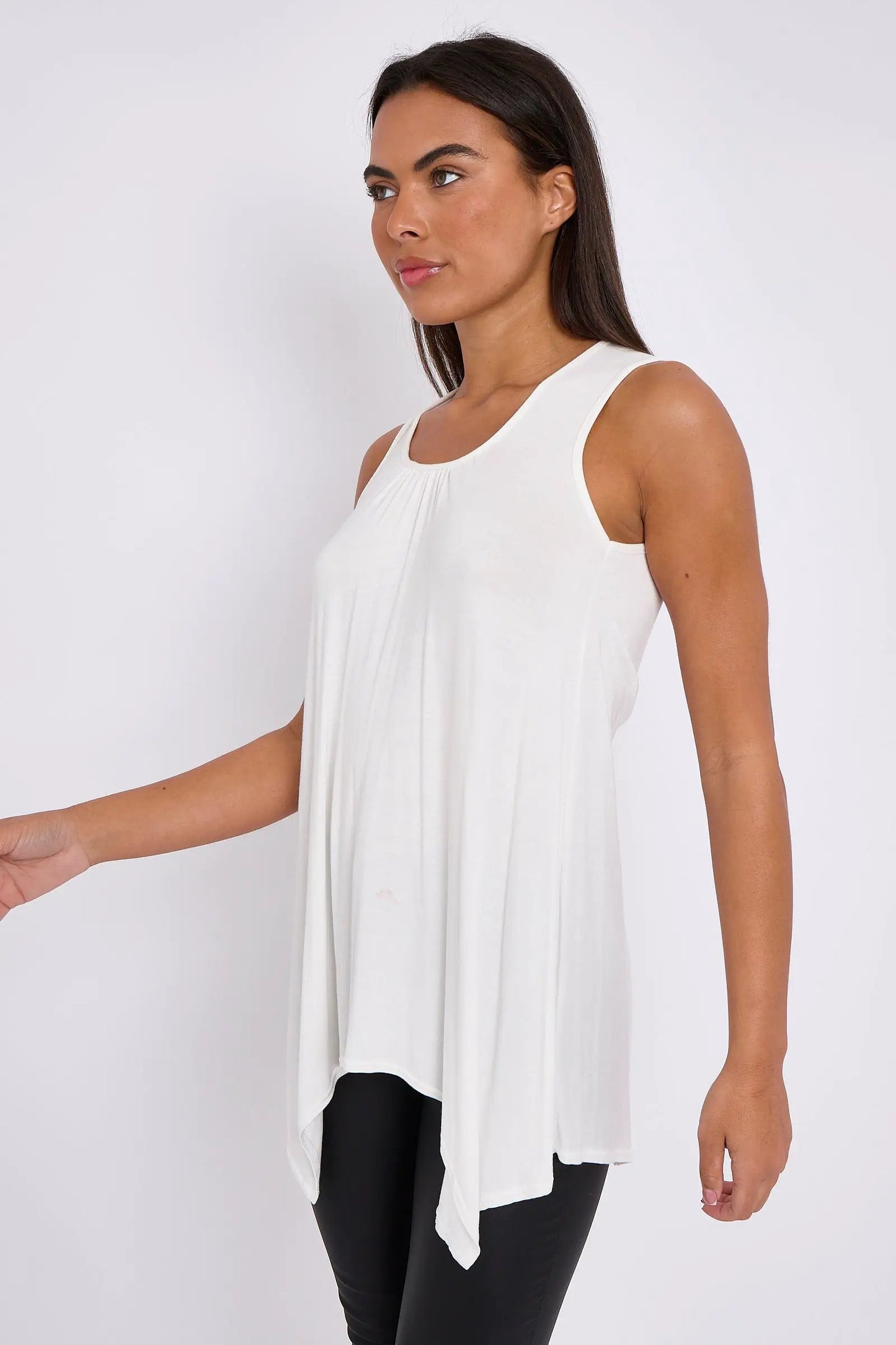 White Sleeveless Top With Asymmetric Hem by Aftershock London