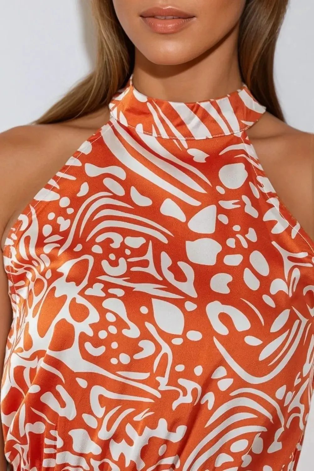 Orange Floral Halterneck Wrap Midi Dress by Aftershock London