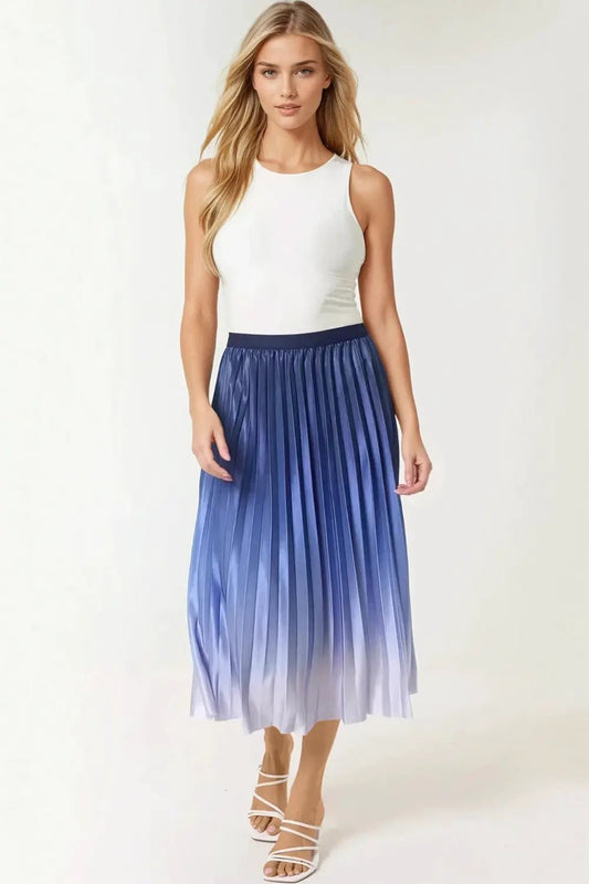 Blue Gradient Pleated Midi Skirt by Aftershock London