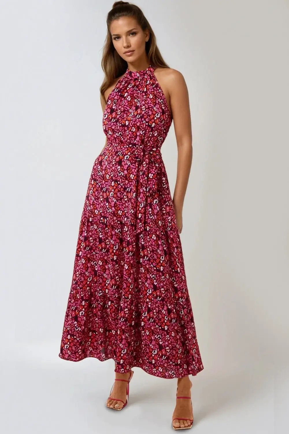 Pink Halterneck Maxi Dress by Aftershock London