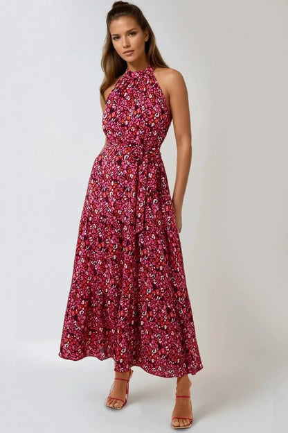 Pink Halterneck Maxi Dress by Aftershock London