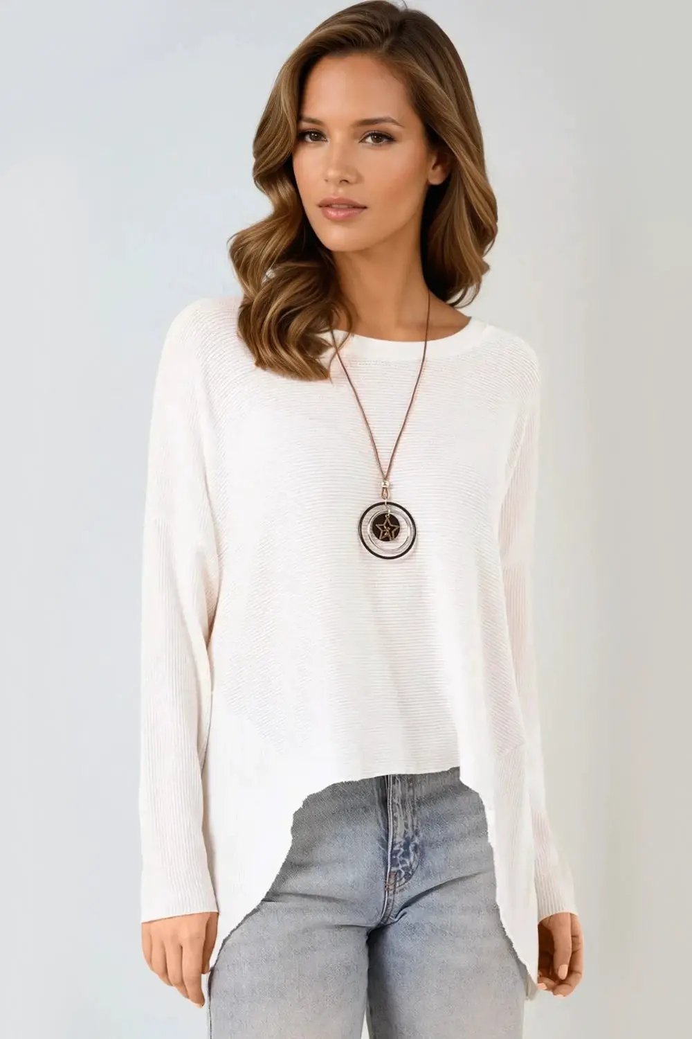 White Fine Knit Jumper With Necklace by Aftershock London