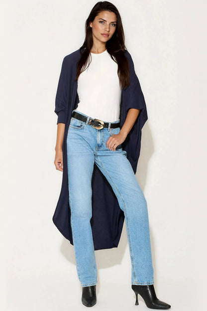 Navy Batwing Sleeve Kimono Cardigan by Aftershock London