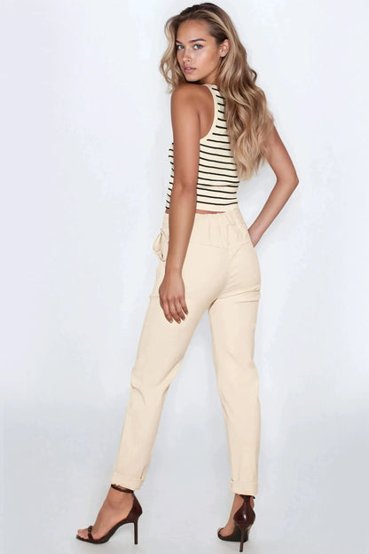 Beige Stretch Drawstring Trousers by Aftershock London