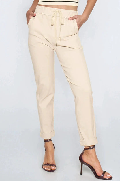 Beige Stretch Drawstring Trousers by Aftershock London