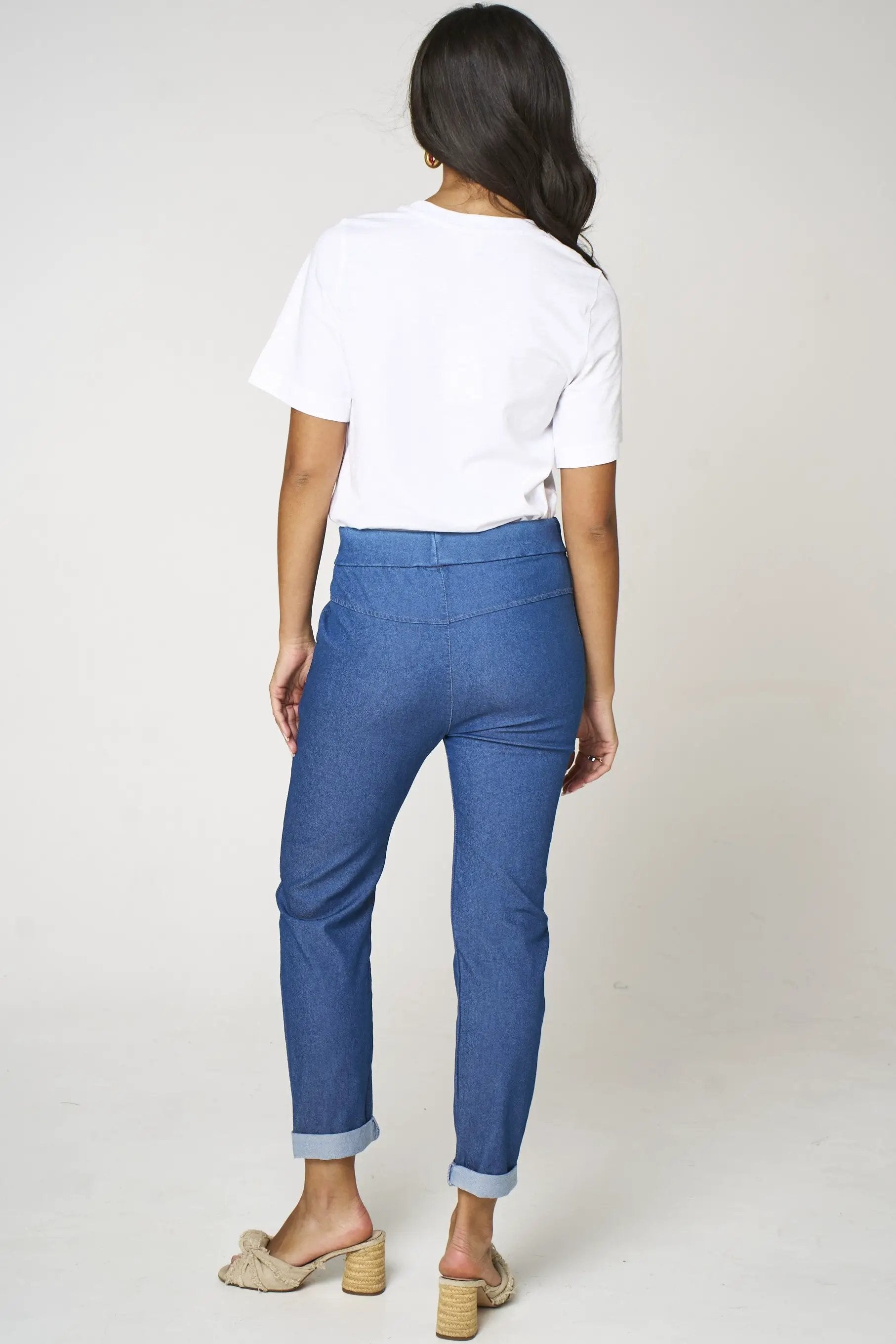 Denim Blue Stretch Drawstring Trousers by Aftershock London