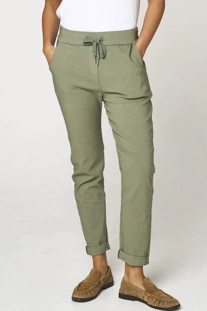 Khaki Stretch Drawstring Trousers by Aftershock London