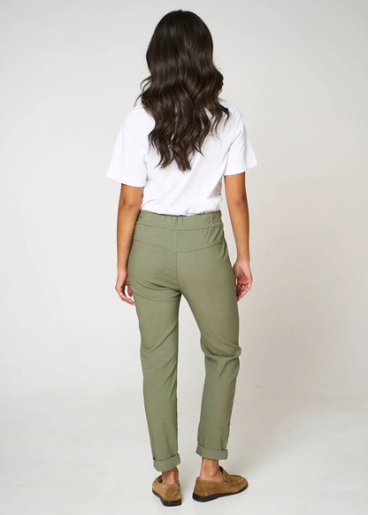 Khaki Stretch Drawstring Trousers by Aftershock London