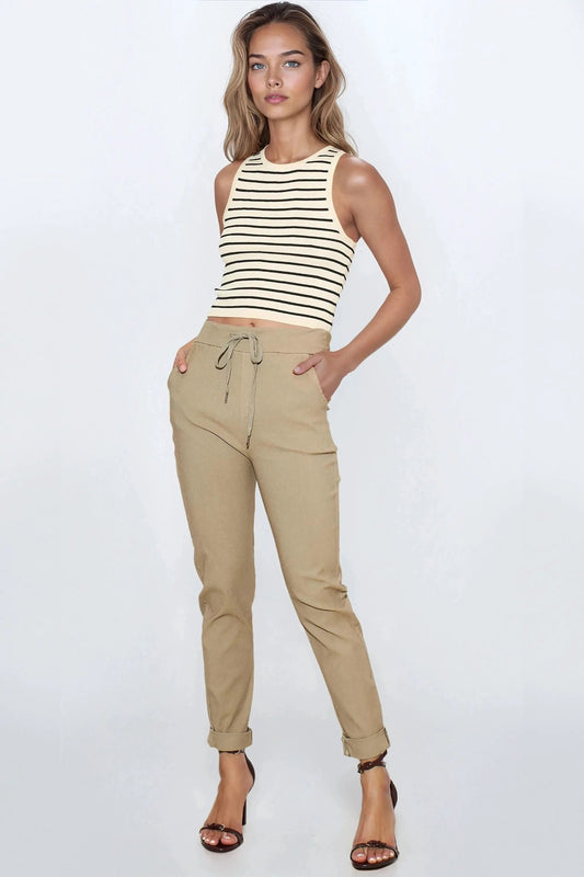 Mocha Stretch Drawstring Trousers by Aftershock London