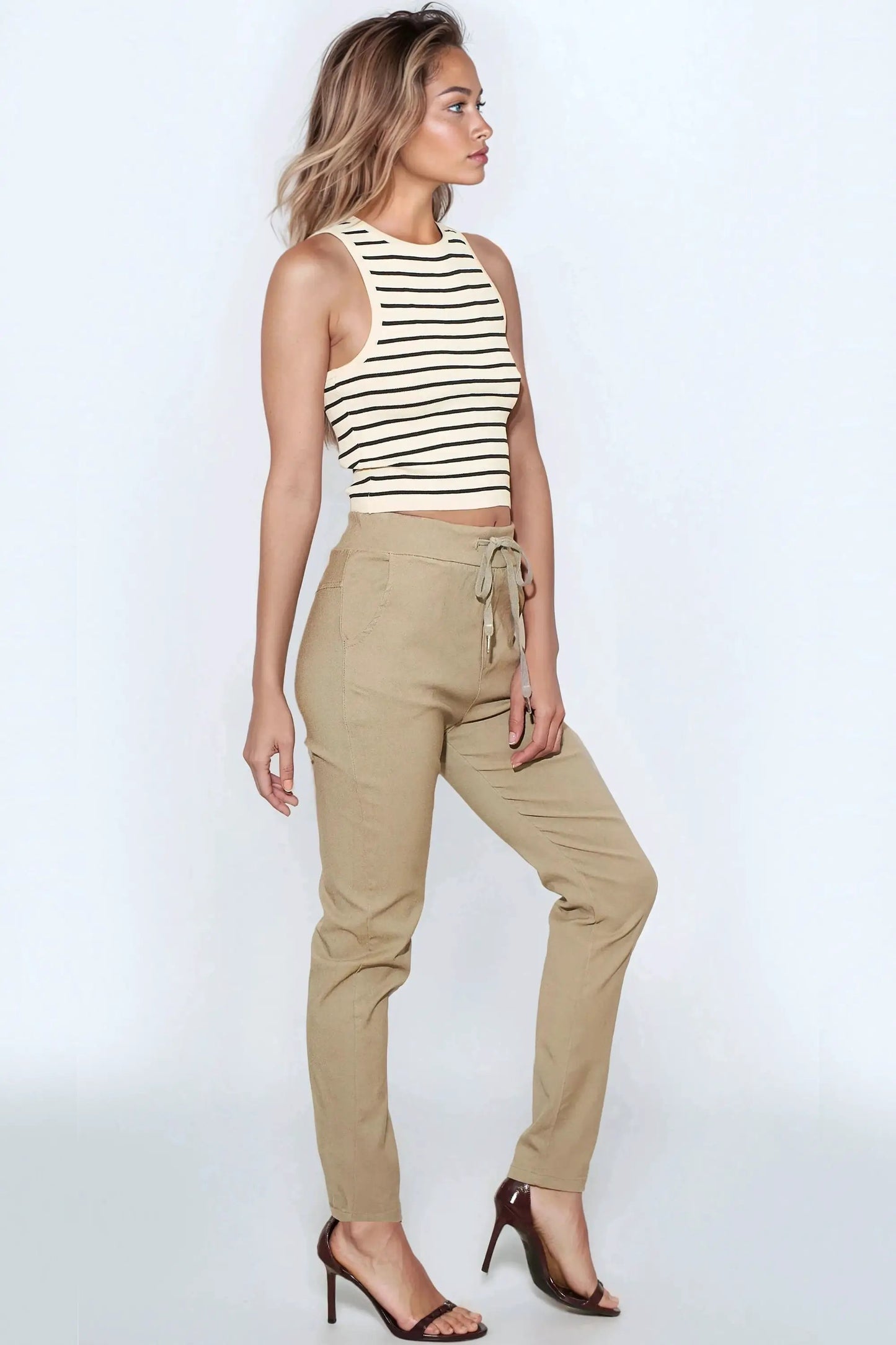 Mocha Stretch Drawstring Trousers by Aftershock London