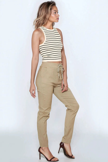 Mocha Stretch Drawstring Trousers by Aftershock London