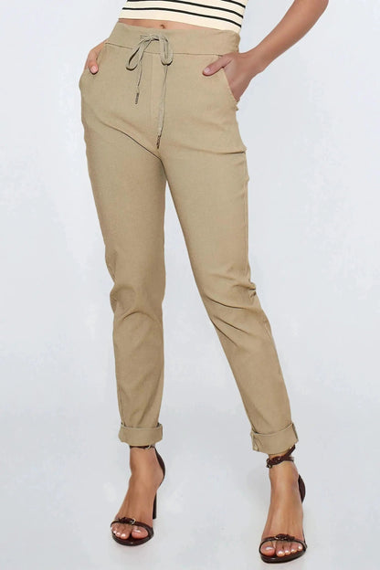 Mocha Stretch Drawstring Trousers by Aftershock London