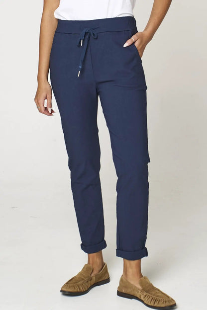 Navy Stretch Drawstring Trousers by Aftershock London