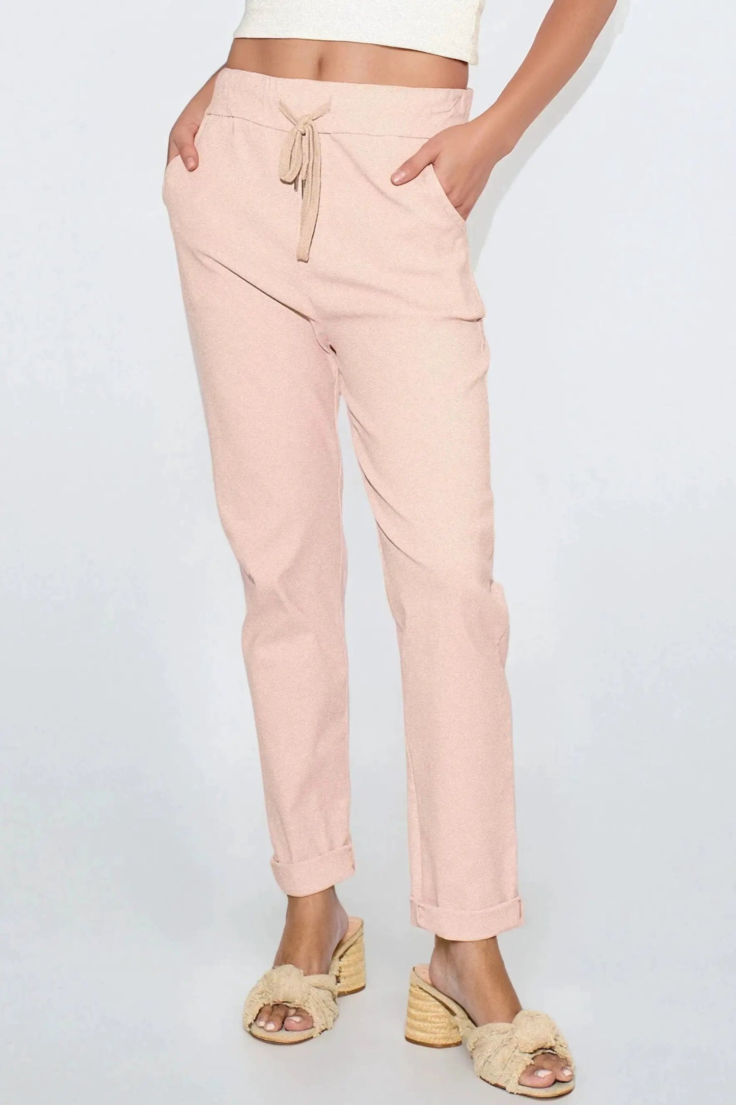 Dusty Pink Stretch Drawstring Trousers by Aftershock London