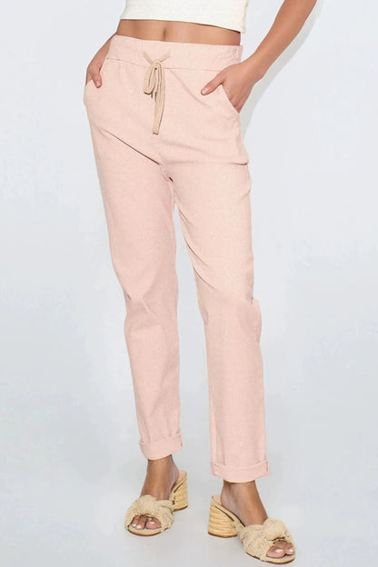Dusty Pink Stretch Drawstring Trousers by Aftershock London