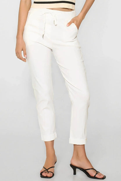 White Stretch Drawstring Trousers by Aftershock London