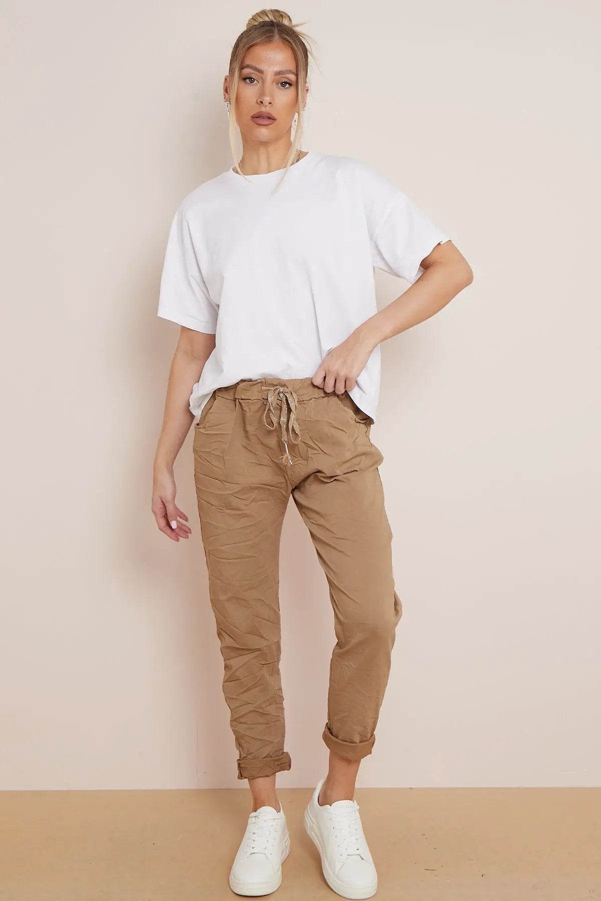 Camel Magic Drawstring Trousers by Aftershock London