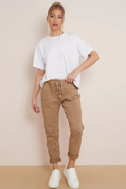 Camel Magic Drawstring Trousers by Aftershock London
