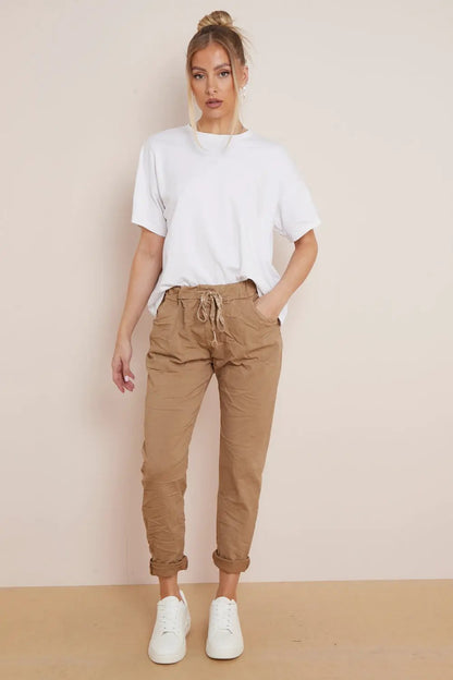 Camel Magic Drawstring Trousers by Aftershock London