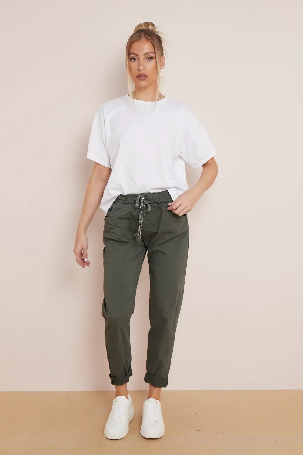 Khaki Magic Drawstring Trousers by Aftershock London