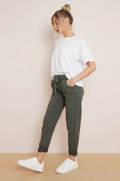 Khaki Magic Drawstring Trousers by Aftershock London