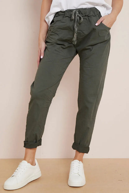 Khaki Magic Drawstring Trousers by Aftershock London