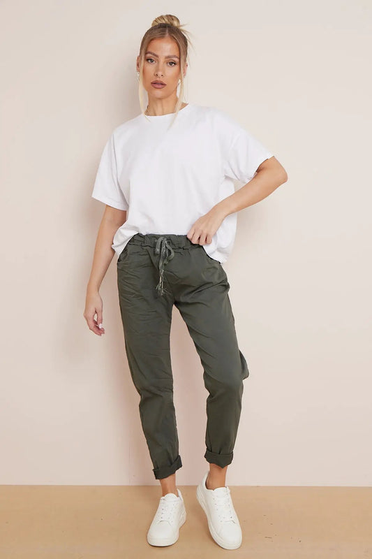 Khaki Magic Drawstring Trousers by Aftershock London