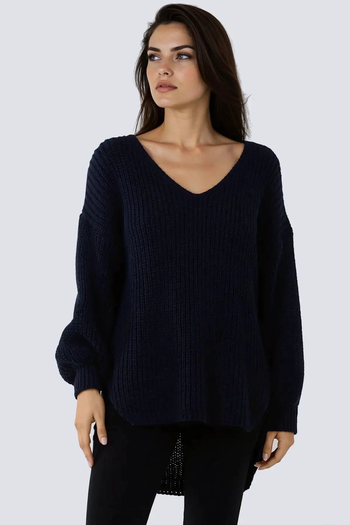 Navy Oversized V-Neck Chunky Knit Jumper by Aftershock London