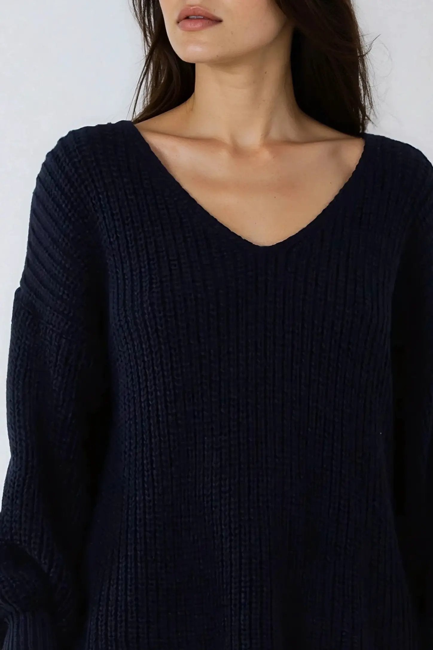 Navy Oversized V-Neck Chunky Knit Jumper by Aftershock London