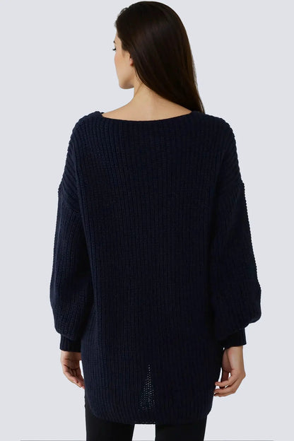 Navy Oversized V-Neck Chunky Knit Jumper by Aftershock London