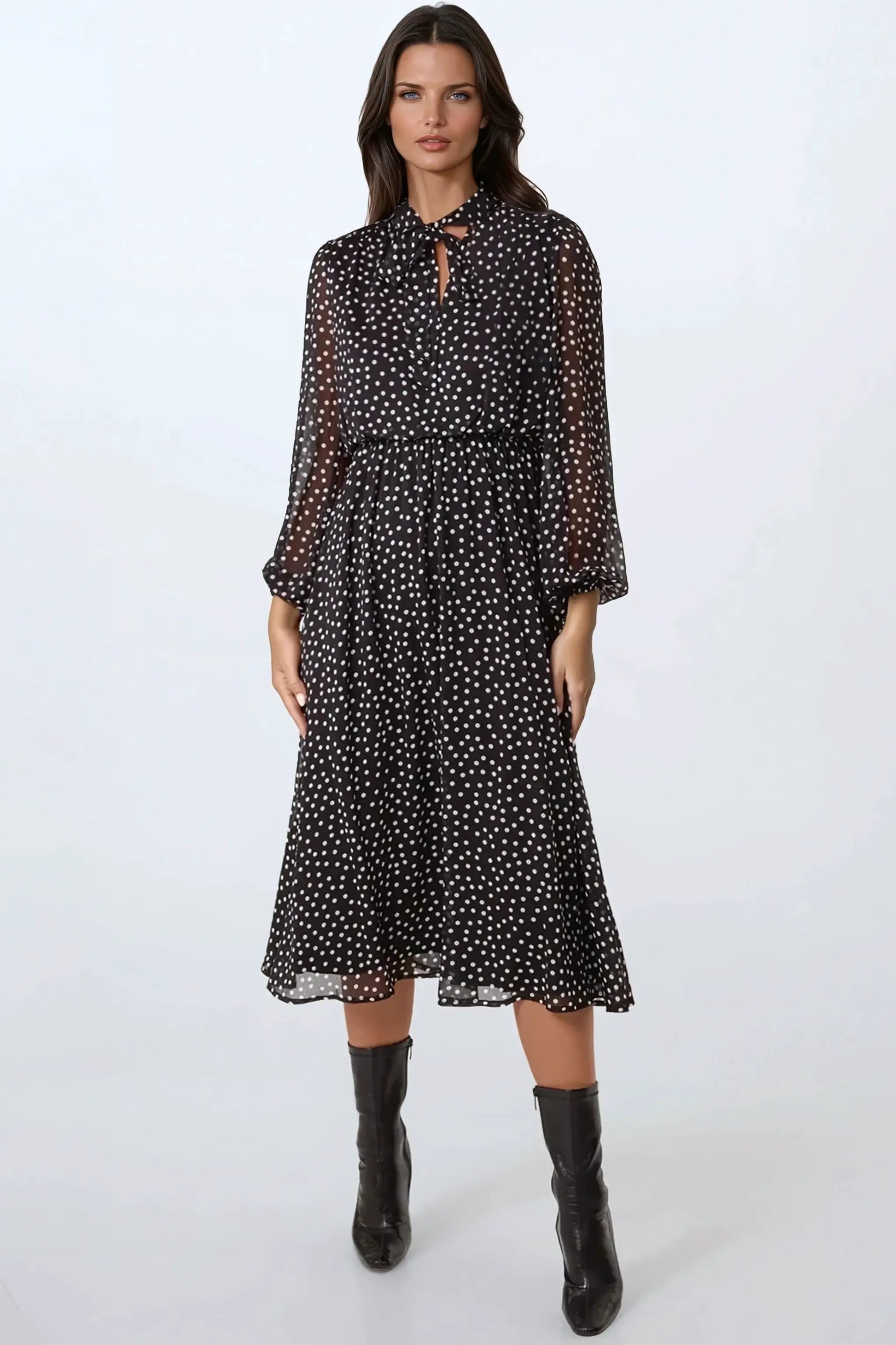 Black Polka Dot Midi Dress by Aftershock London