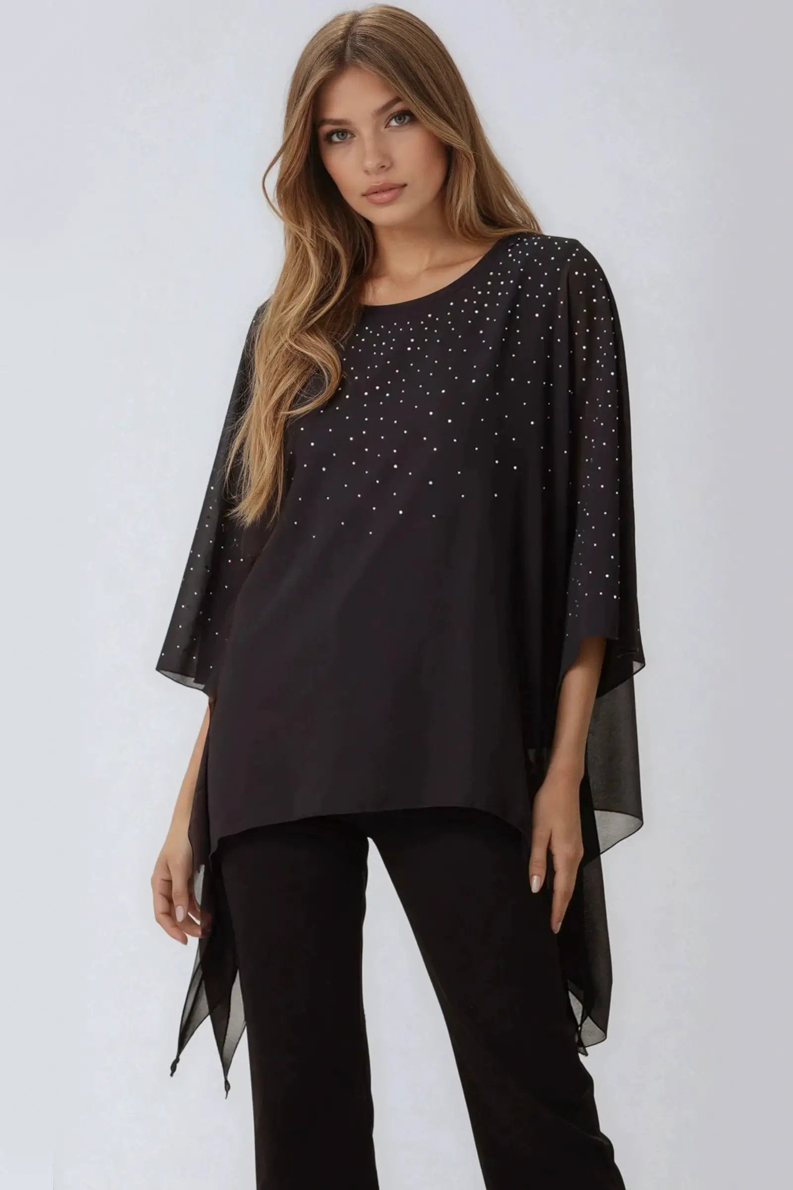 Black Embellished Mesh Top by Aftershock London