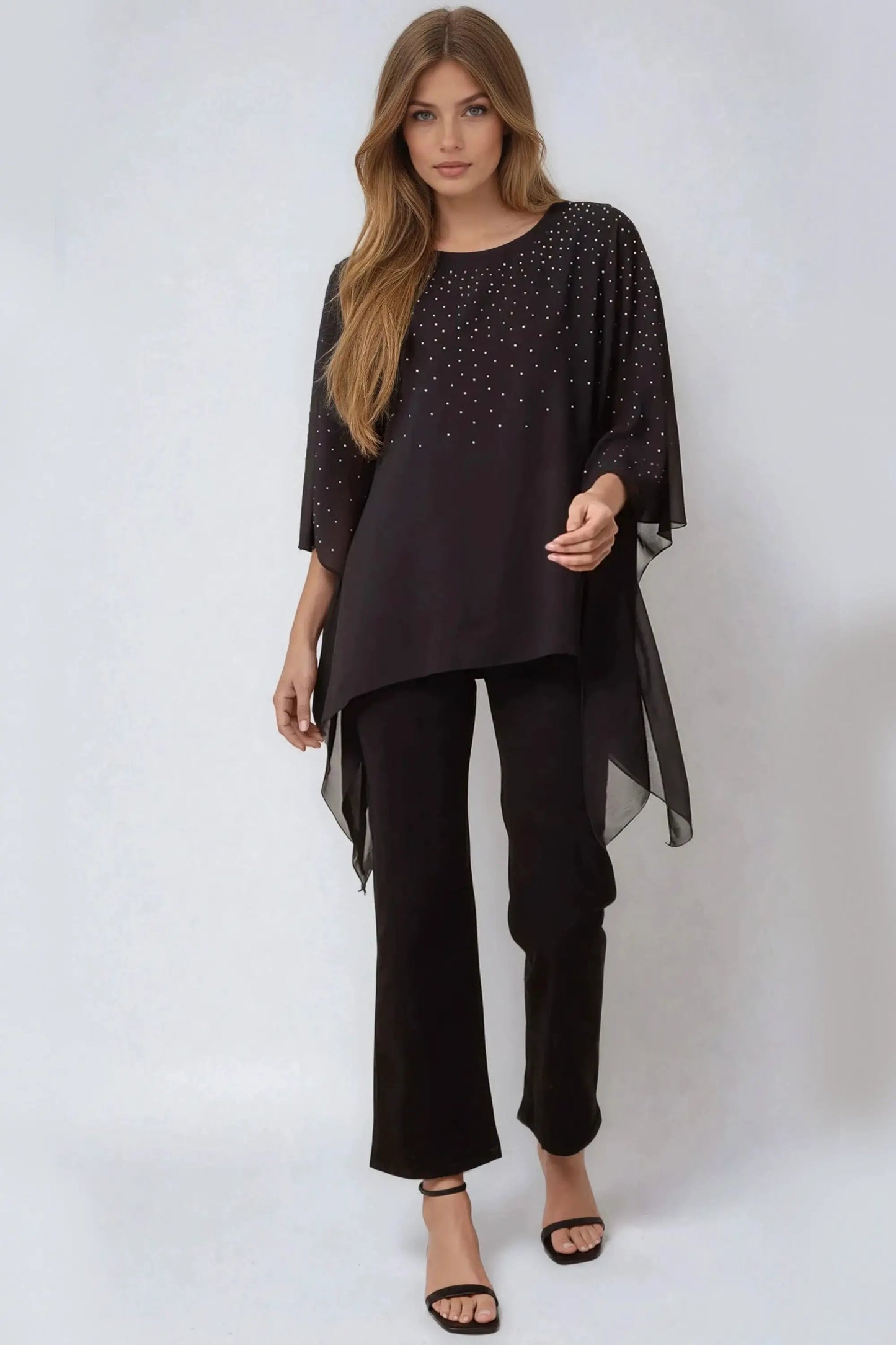 Black Embellished Mesh Top by Aftershock London