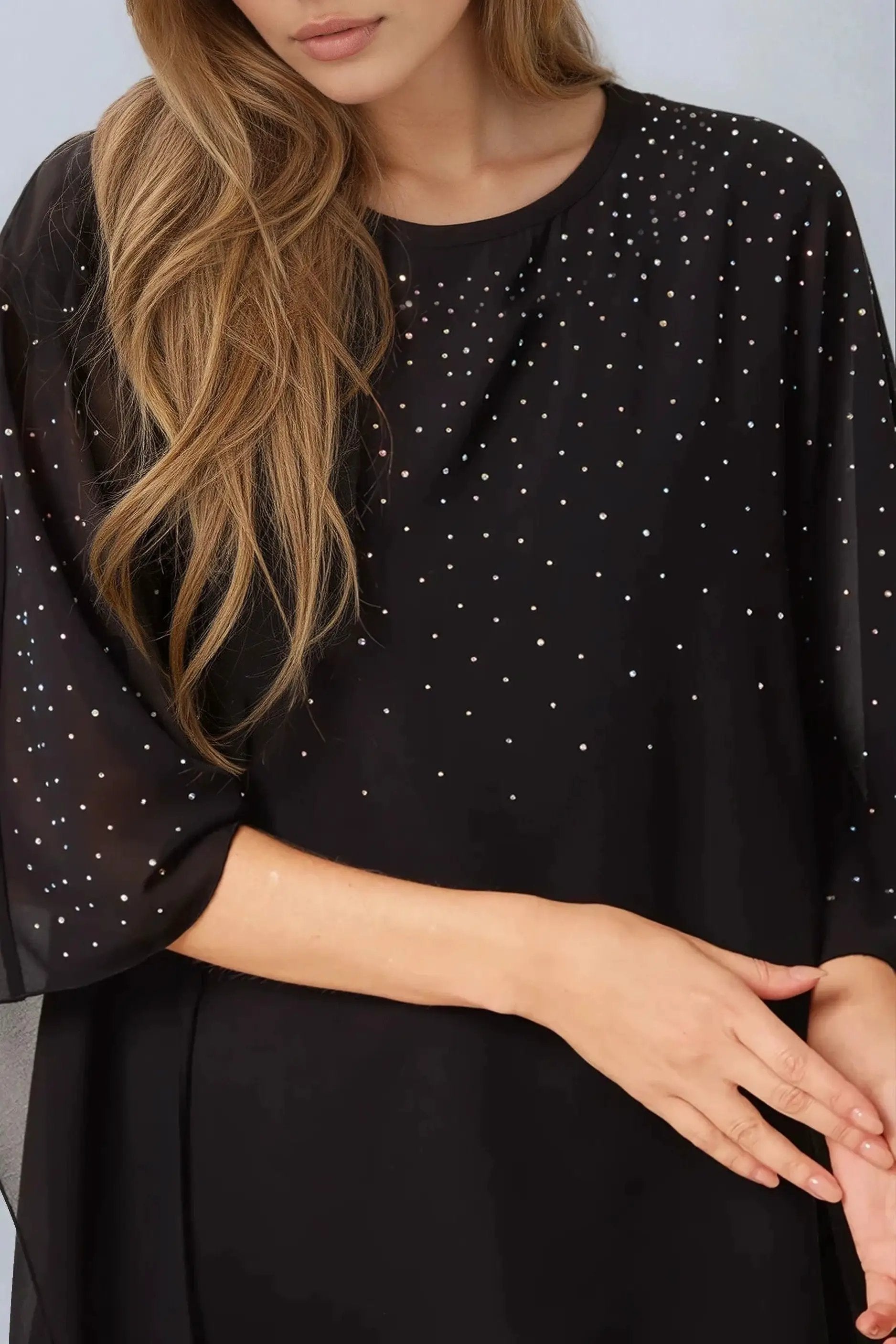 Black Embellished Mesh Top by Aftershock London