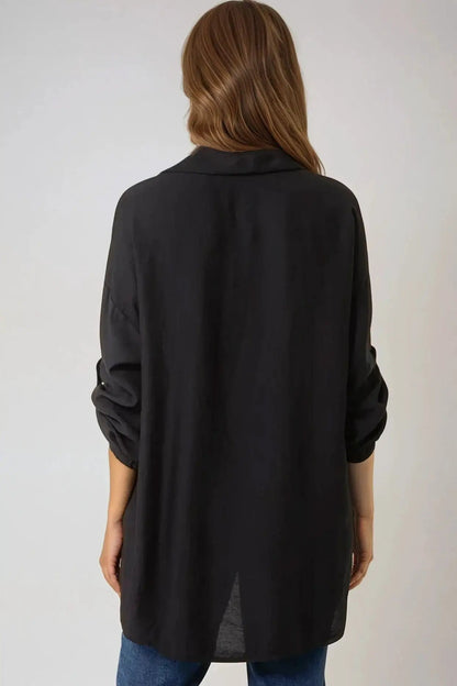 Black Relaxed Fit Roll Sleeve Shirt by Aftershock London