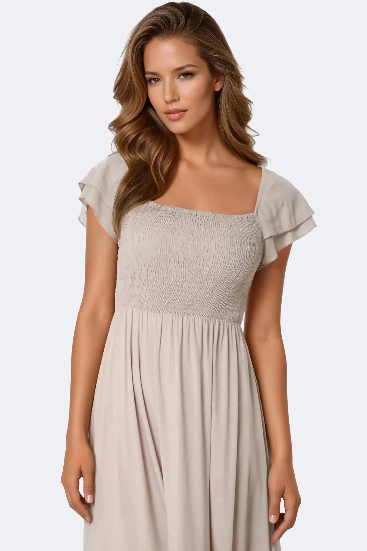 Beige Smock Midi Dress by Aftershock London