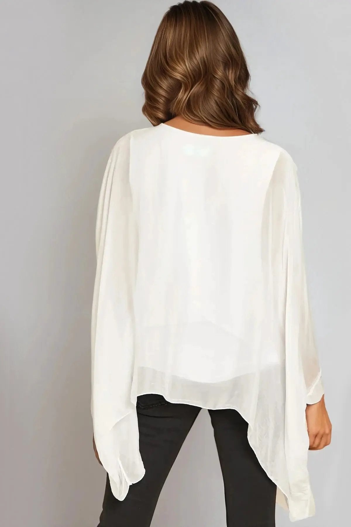 White Silk Batwing Sleeve Round Neck Blouse by Aftershock London