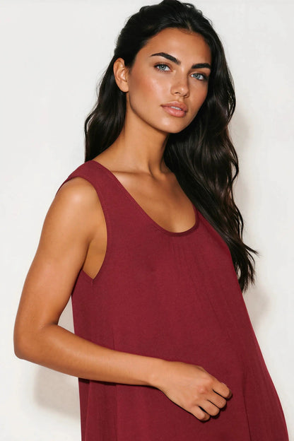 Wine Sleeveless Top With Asymmetric Hem by Aftershock London