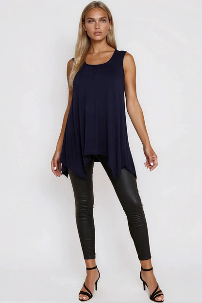Navy Sleeveless Top With Asymmetric Hem by Aftershock London