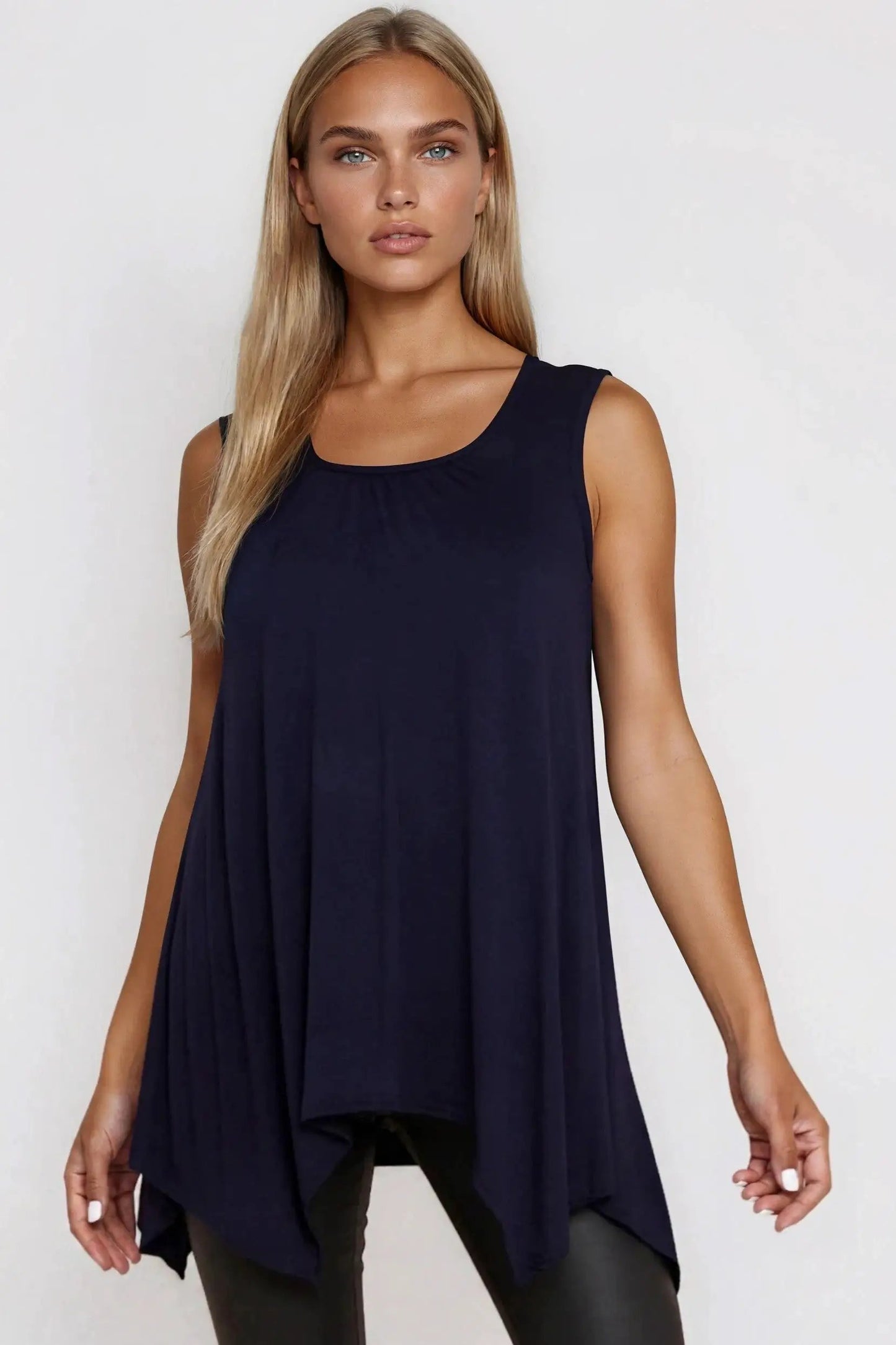 Navy Sleeveless Top With Asymmetric Hem by Aftershock London