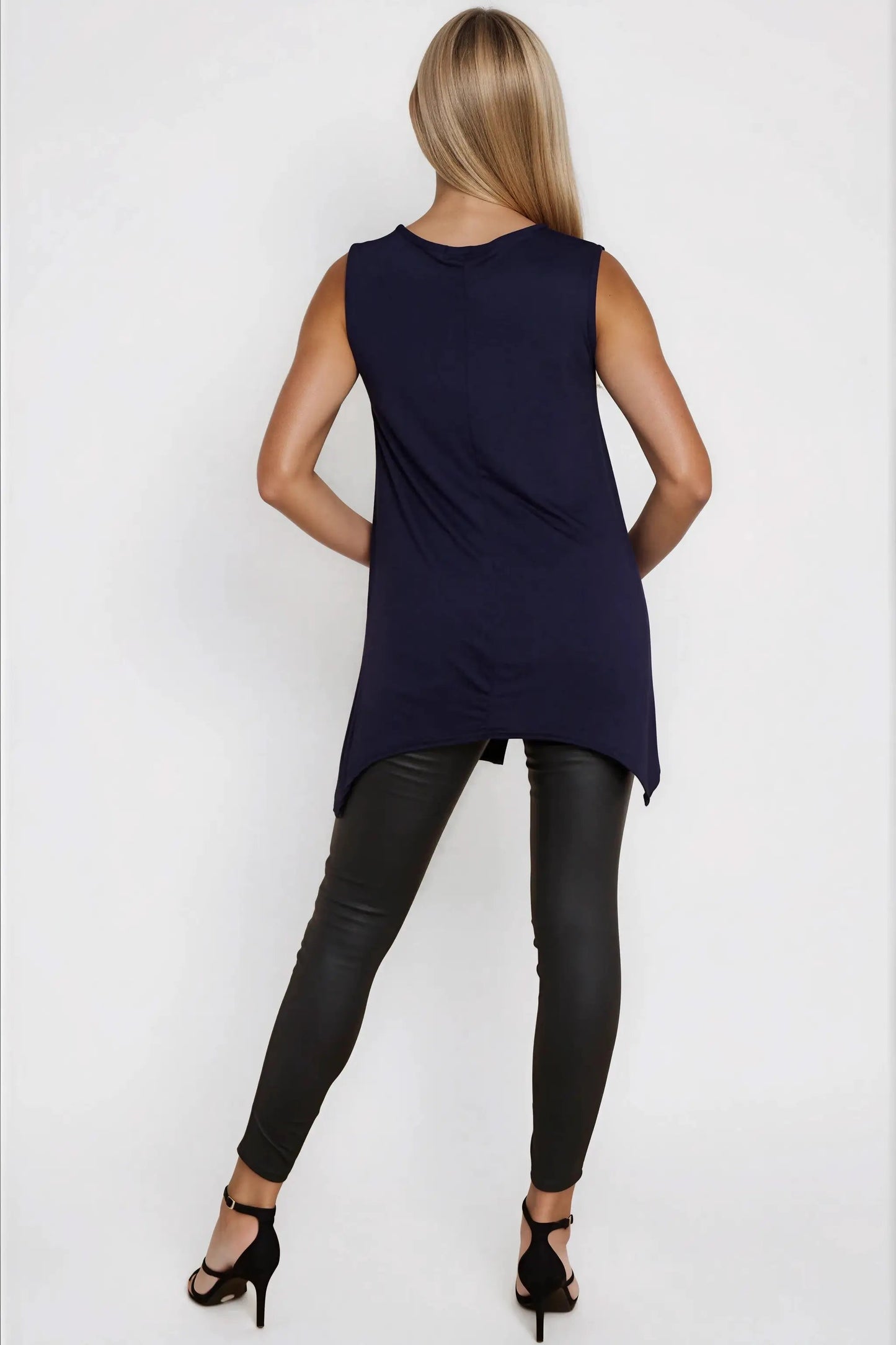 Navy Sleeveless Top With Asymmetric Hem by Aftershock London