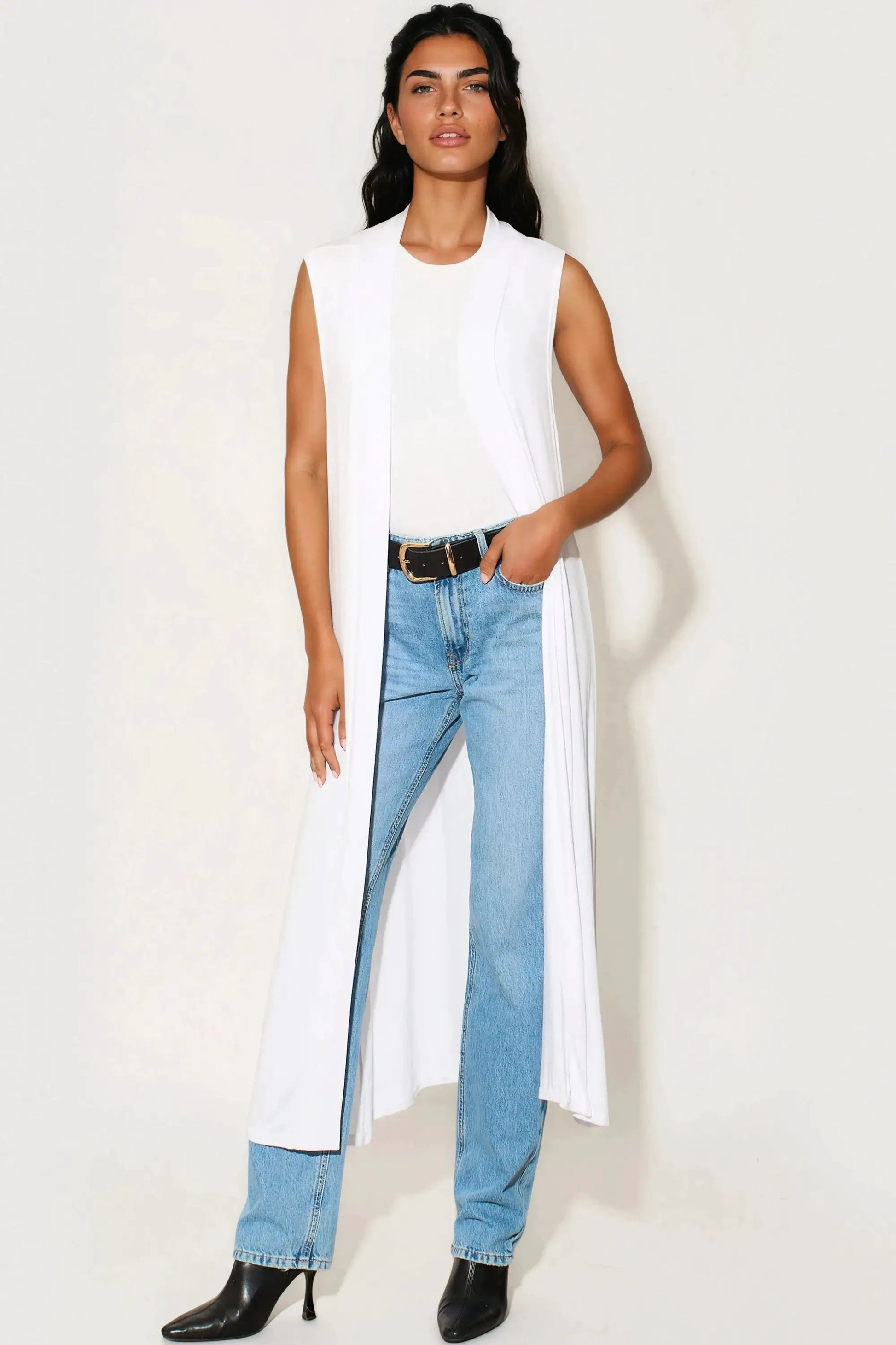 White Sleeveless Longline Maxi Cardigan by Aftershock London