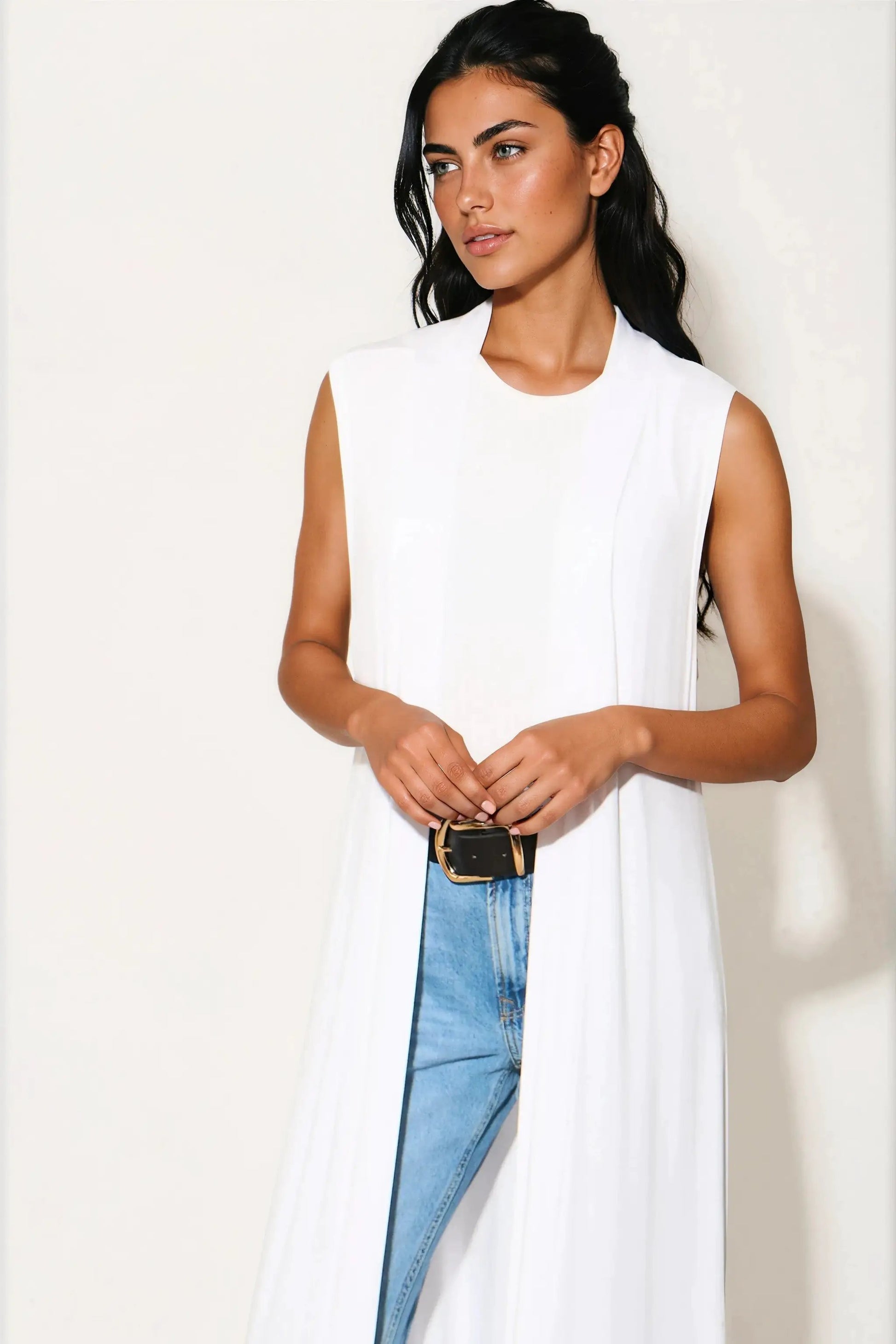 White Sleeveless Longline Maxi Cardigan by Aftershock London