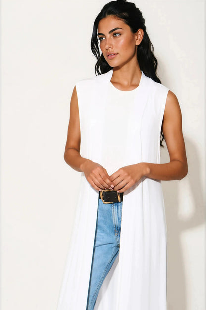 White Sleeveless Longline Maxi Cardigan by Aftershock London